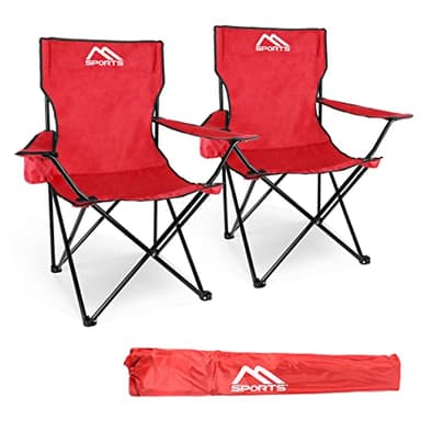 Lot de 2 chaises de camping, de qualité supérieure, avec sac de transport en rouge, chaises de pêche, pliables, avec accoudoirs et porte-boisson, pratiques, robustes et légères