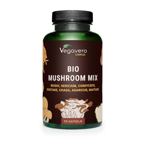 Complexe 7 Champignons BIO | Avec Extraits Biologiques : Lions mane, Maïtaké, Shiitake, Cordyceps, Reishi, Chaga, Agaricus | 1300 mg | Défense Immunitaire | Vegan & Sans Additifs | Vegavero®
