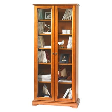 ACTUAL DIFFUSION Alsace Bibliothèque 2 Portes Vitrées plaquée Merisier Louis Philippe, Bois, 33x81,4x182,2 cm