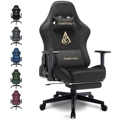 Andyou Chaise de Jeu, Chaise Gaming Ergonomique, Respirante Fauteuil Gamer, avec Repose-Pieds, Coussin Lombaire réglable, Oreiller et accoudoirs, capacité de Charge de 150 kg, Noire