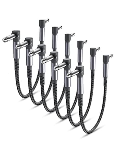 Elebase Câbles Patch Guitare 6 Pack 30cm,Cordons d'Instrument Coudé Tricoté,Connecteur Mâle Alimentation Angle Droit Convient pour Pédales d'Effet Guitare/Basse,Jack Audio Stéréo Amplificateur