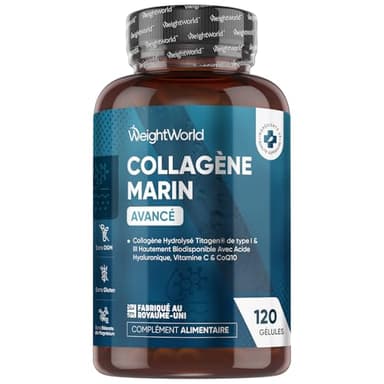 Collagène Marin Acide Hyaluronique, 120 Gélules de Peptides de Collagene Marin Hydrolysé, Type 1, 3 Enrichi en Vitamine C, Zinc et Coenzyme Q10 Riches en Acides Aminés