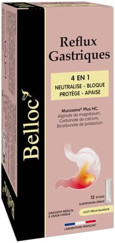 Belloc Reflux Gastriques - Sticks x12-4 en 1 - Neutralise Bloque Protège Apaise - dès 12 ans