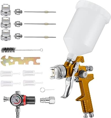 Yontwe HVLP Professionnel 600cc avec 3 Buses 1,4mm 1,7mm 2,0mm, Pistolet à Pulvérisation à Alimentation par Gravité avec régulateur d'air