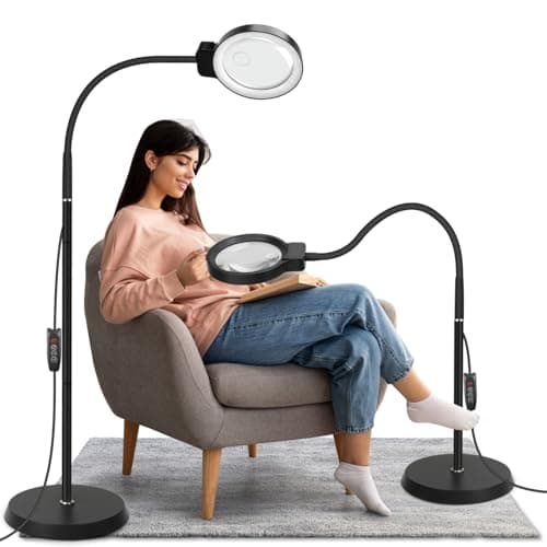 Lampe Loupe sur Pied, Lampe Loupe 10X/20X, 72 LED avec 3 Températures de Couleur et 10 Niveaux de Luminosité Réglables, Loupe Lumineuse pour Loisirs, Artisanat et Lecture