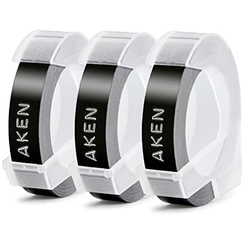 Aken Omega Junior Ruban 9mm Compatible pour Dymo Omega Junior Etiqueteuse (Noir sur Blanc, 9 mm - 3 pièces)