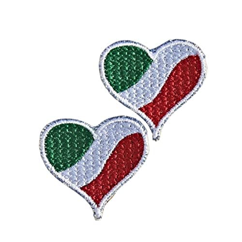 Drapeau italien en forme de cœur | Patch brodé thermocollant pour vêtements ou accessoires application rapide avec fer à repasser | Drapeau national | Iron-on patch 2 pièces