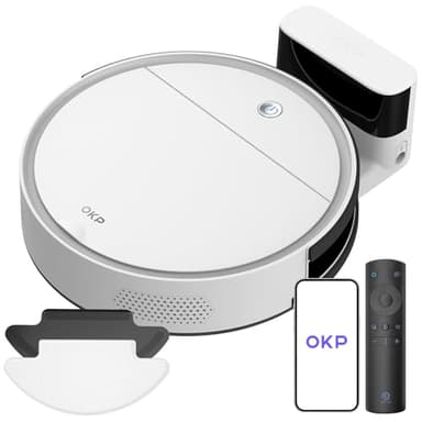 OKP Aspirateur Robot, Robot Aspirateur Laveur 3 en 1, Mince Silencieux Connecté WiFi/Bluetooth/Alexa/App, Auto-Charge, 120min d'Autonomie, Idéal pour Poils d'animaux Sols Tapis, K5 avec Télécommande