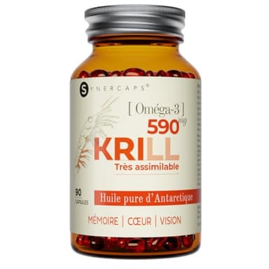 Huile de Krill pure Concentrée 1180mg, Omega 3, EPA, DHA et Antioxydant, 90 gélules, Éco-responsable, sans poisson = sans odeur. Fabriqué en France.