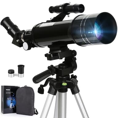 Télescope 70/400mm, Oculaires Kellner de 6 mm et 25 mm Télescope Astronomique pour Débutant et Enfant avec Trépied en Aluminium Réglable en Hauteur, pour Observer la Lune et Les Planètes
