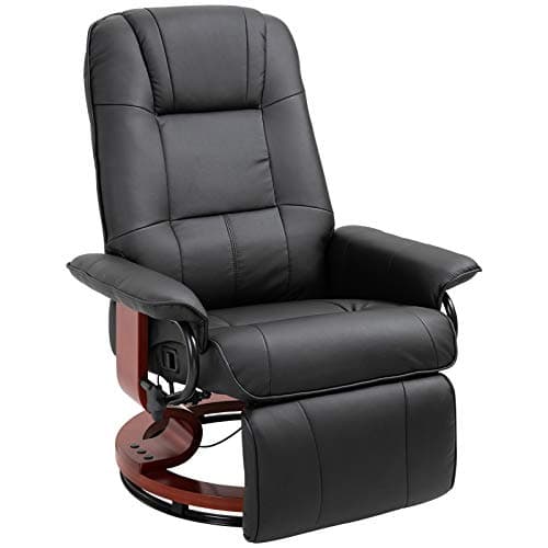 HOMCOM Fauteuil Relax inclinable Repose-Pieds réglable pivotant 360° piètement Bois revêtement synthétique Noir