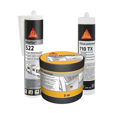 SIKA - Kit Camping-car : Colle-mastic pour jointoiement de caravanes & camping-cars -Blanc -300ml + Bande d'étanchéité autocollante -Gris (RAL7009) -100mm x 3m + Mastic butyle démontable -Noir -310ml