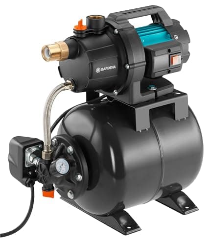 Gardena Domestic Waterworks 3700/4 : Pompe pour l'alimentation en eau domestique avec réservoir de 19l, membrane EPDM et inserts filetés en laiton, débit 3.700 l/h, moteur 800 W (09023-20)