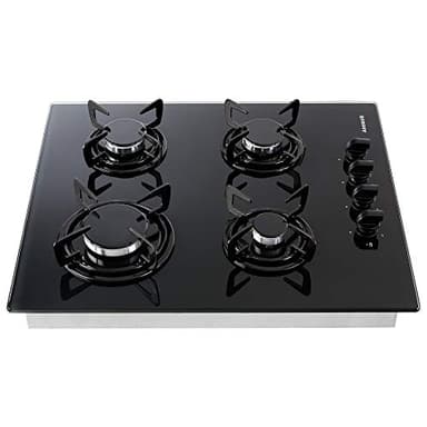 Arebos Table de cuisson à gaz 4 feux | Cuisinière à gaz vitrocéramique 60 cm avec protection automatique des flammes | Gaz naturel ou propane