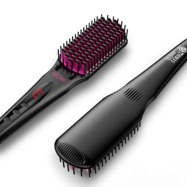 HCAH Brosse lissante pour cheveux pour femmes, Brosse lissante céramique à ions négatifs avec protection anti-brûlure, 110-240V mondiale pour voyages, Arrêt automatique 60 min, Gant inclus