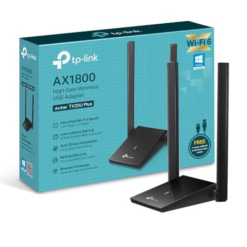 TP-Link Clé WiFi 6 Puissante AX1800 Archer TX20U Plus, Adaptateur Réseau sans Fil avec 2,4 GHz, 5 GHz, Antennes Doubles Bande 5 dBi, WPA3, Windows 11/10