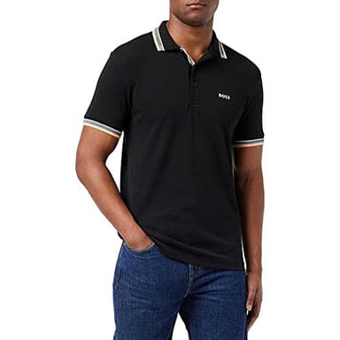 BOSS Hommes Paddy Polo en piqué de Coton avec col et Poignets rayés