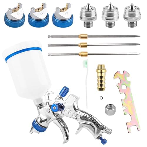 HVLP Pistolet Peinture,Pistolet Peinture air comprimé,Pistolet a Peinture carrosserie,Pistolet Peinture carrosserie,Pistolet a Peinture pneumatique 600cc avec 3 Buses 1,4/1,7/2,0mm pour de Meubles