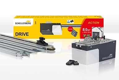 Schellenberg 60920 Kit de motorisation porte de garage Drive Action, avec 2 télécommandes 433MHz, 500N, surface de porte max. 8 m², 2,35 x 3,4 m