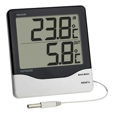 TFA Dostmann Thermomètre numérique intérieur/extérieur, 30.1011, grand écran valeurs maximales et minimales, température intérieure et extérieure noir/blanc