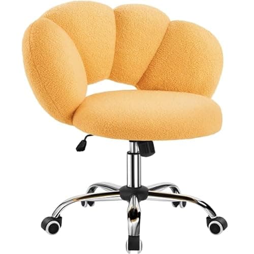 Yaheetech Chaise Bureau avec Dossier en Nuage Fauteuil Ergonomique avec Hauteur Réglable Chaise Pivotante à 360° Fauteuil de Coiffeuse pour Salon, Chambre Charge 136kg Jaune/Bouclé