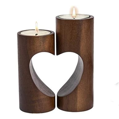 ChasBete Chandelier Bougeoir Bois, Photophore Coeur Mignon, Porte Bougie pour Decoration Salon/Centre de Table - Foncé