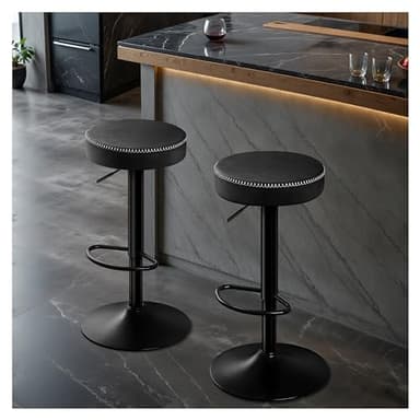 STOOLINK Chaise de Bar Lot de 2 Tabourets de Bar Réglable en Hauteur, Chaises Bar Cuir Microfibre, Tabouret de Bar avec Repose-Pieds, Chaise Bar pour Cuisine, Tabouret Bar Pivotant à 360°-Noir