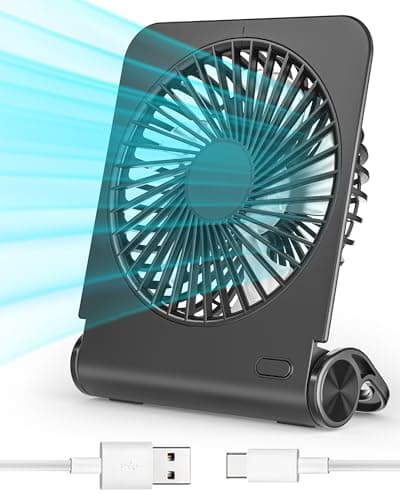 Vankarr Mini Ventilateur Portable avec 4 Vitesses, Rechargeable Ventilateur USB Silencieux, 220° Pliable Vent fort Ultra pour Bureau, Maison, Chambre, Voiture, Camping en Plein, Extérieure, Noir