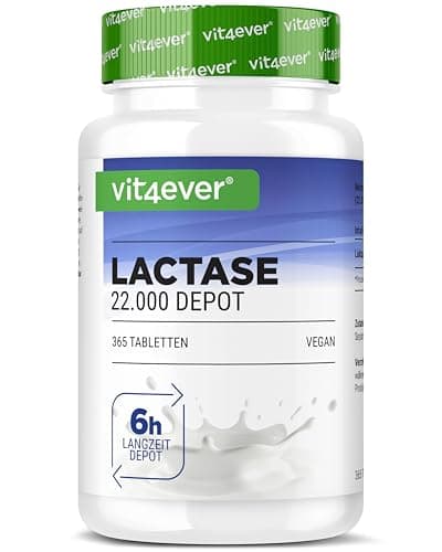 Lactase 22.000 Depot - 365 comprimés à libération prolongée (Sepismart® Slow Release) - Hautement dosé avec 22.000 unités FCC - En cas d'intolérance au lactose + intolérance au lait - Sans additifs in