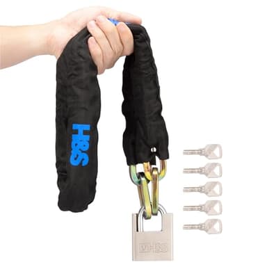 H&S Antivol Moto & Vélo Robuste Chaîne & Cadenas - Anti Vol 10mm x 1.2m Chaine de Sécurité et Cadenas avec 5 Clés - Chaînes Incassables pour Moto & Scooter - Antivols Haute Sécurité