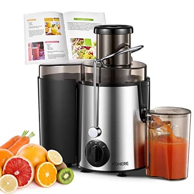 FOHERE Centrifugeuse Extracteur de Jus, 400W Centrifugeuse Fruits et Legumes à 3 Vitesses, Bec Anti-goutte, Grand Bouche en Acier Inox, Sans BPA Pichet à Jus et Recette de Jus