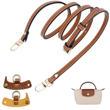 NJCXOLA Bandoulière Réglable en Cuir pour Sac Longchamp, Anse pour Sac à Main Femme Pliage, Sangle Petit (Bandoulière en PU de 0,9 cm + 2 Boucles en Cuir)