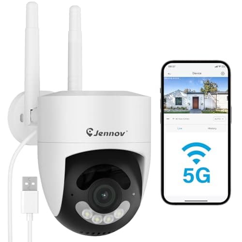 Jennov 2K Camera Surveillance WiFi Exterieure, 360° PTZ Caméra IP Extérieure 2,4/5GHz WiFi avec 24/7 Enregistrement, Vision Nocturne, Détection de Mouvement, Suivi Automatique, Fonctionne avec Alexa