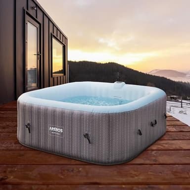 Arebos Spa Gonflable 2400W | Piscine d'extérieur | pour 6 Personnes 185x185cm | 130 Buses de Massage | 910 L avec Chauffage | Gonflage par Bouton-Poussoir | Couverture Incluse