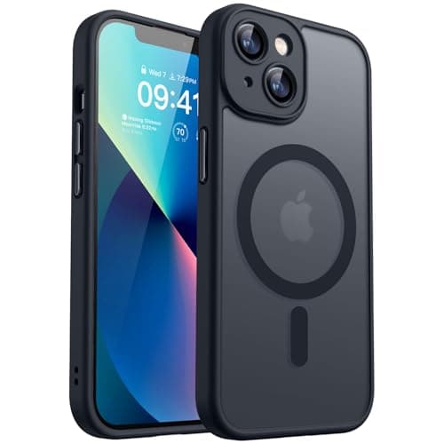 CANSHN Coque Magnétique pour iPhone 13 (6,1 Pouces), Compatible avec MagSafe, [Protection Complète de l'appareil Photo] Housse Fond Mat Translucide,Noir