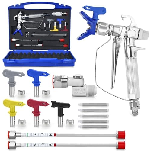 Kit de Pistolet a Peinture Airless,avec 5 Buse de Pulvérisation Airless, Buse Siège, Airless Peinture Pistolet Tige De Rallonge et Joints Rotatifs et 60 Mesh Éléments de Filtre et la Boîte