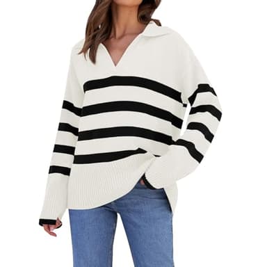 Pull Femme, Pull Femme Col V Mariniere Cable Knit Hiver Pull Grosse Maille Femme Islandais Cache Coeur Marinière T Shirt Col (Blanc,L)