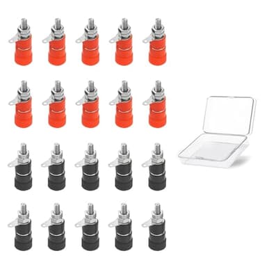 20 Fiche Banane Douilles Femelle de 4mm, Sockets Banane Embases Haut Parleur, Connecteurs Audio pour Amplificateurs, Consoles de Son, Microphones Conductivité Élevée et Durabilité 10 Rouges 10 Noirs