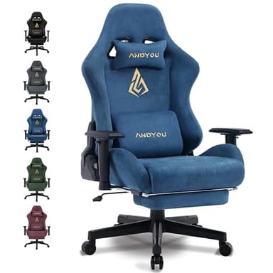 Andyou Chaise de Jeu, Chaise Gaming Ergonomique, Respirante Fauteuil Gamer, avec Repose-Pieds, Coussin Lombaire réglable, Oreiller et accoudoirs, capacité de Charge de 150 kg, Bleue
