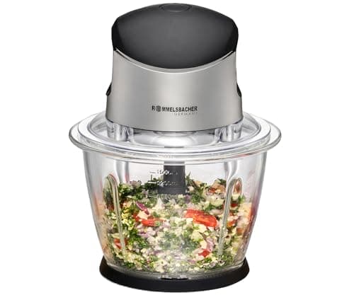 ROMMELSBACHER Multi Hacher MZ Moteur Puissant, spéciale à 4 Lames en Acier Inoxydable, récipient en Verre de 1,5 l, Noir/Chrome brossé, 500 W, Plastique, 1.5 liters