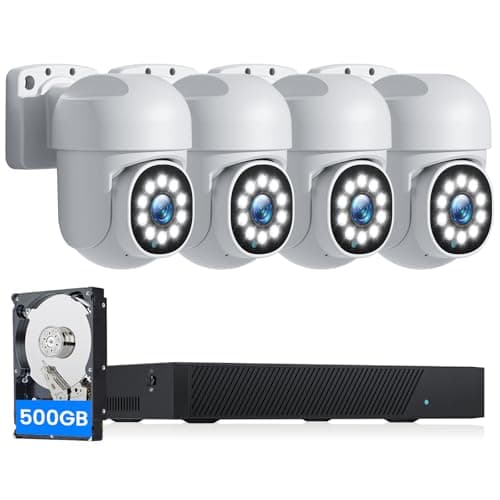 CAMCAMP 5MP Caméra de Surveillance Extérieure, Kit Vidéo Surveillance avec 8CH 500Go NVR et 4 Caméras IP PoE Filaire 5MP, Suivi Auto, Audio Bidirectionnel, Vision Nocturne Colorée, Étanche IP66