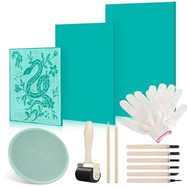 AINIUNIU 14 Pièces Kit Linogravure, Linogravure Caoutchouc Block Printing Starter Linoleum Plate avec Outils de Sculpture, pour Sculpture sur Tampon et Graphiques d'impression