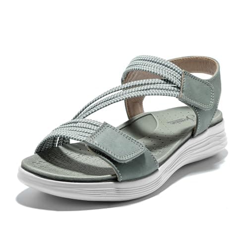 JOMIX Sandales Sport Femme avec Scratch Sandales Femme Chaussures de Randonnée Femme Confortable pour Extérieur (Vert, 36)