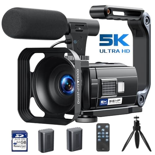 Caméscope Caméra vidéo 5K 56MP Vlogging Caméra YouTube, WiFi Vision nocturne 3" Écran tactile rotatif à 270° Video Camera avec carte 64 Go, télécommande, microphone, stabilisateur, piles, trépied