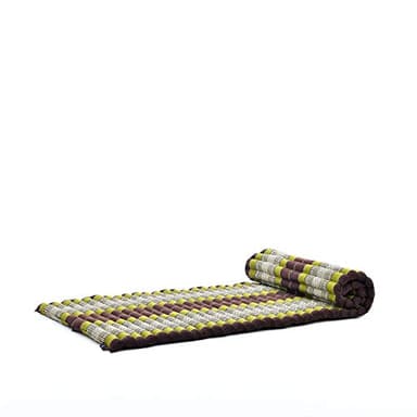 LEEWADEE Matelas De Sol Pliable, Futon Japonais Enroulable, Lit D'Appoint 1 Personne, Chauffeuse 1 Place, Tapis Méditation en Kapok, 190 x 70 cm, Marron Vert