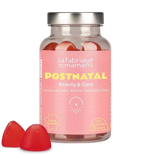 Postpartum - 60 Gummies vegan sans sucres - Complément Alimentaire - Biotine - Croissance Pousse et Renforcement des Cheveux - Régénération de la Peau - Fabriqué en France - La Fabrique des Mamans.