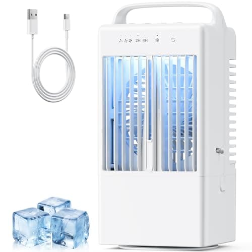 Climatiseur Mobile, 900ML Climatiseur Portable, 4 en 1 Refroidisseur d'air Portable, USB Mini Climatiseur Ventilateur avec 90° Oscillation, 2/4H Minuterie, 3 Vitesses, LED 7 Colorées, Maison, Bureau