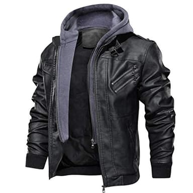 Veste Moto Homme Homologuée Cuir Noir Biker Automne Hiver À Capuche Plus Velours Mode Manteau Blouson Motard