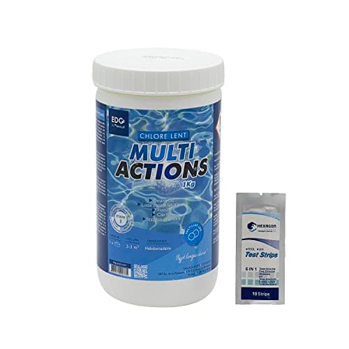 EDG by AQUALUX Chlore MULTIACTIONS Pastilles 20g - 1kg | Chlore Lent Stabilisé Multiaction - Désinfection Régulière Multifonction - Dissolution Lente + 10 Tests HPS OFFERTS 6 en 1