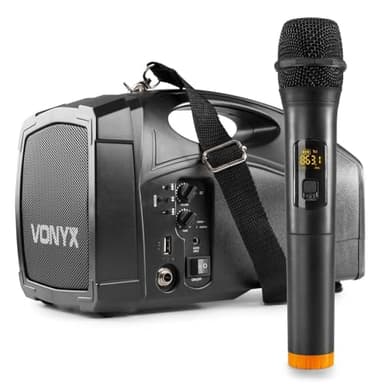 Vonyx ST014 Amplificateur de Voix Portable, Micro Main, 30 Watts RMS, Entrée Micro Jack, Port USB, Bandoulière de Transport, Batterie Rechargeable, Idéal pour Conférences ou Visites